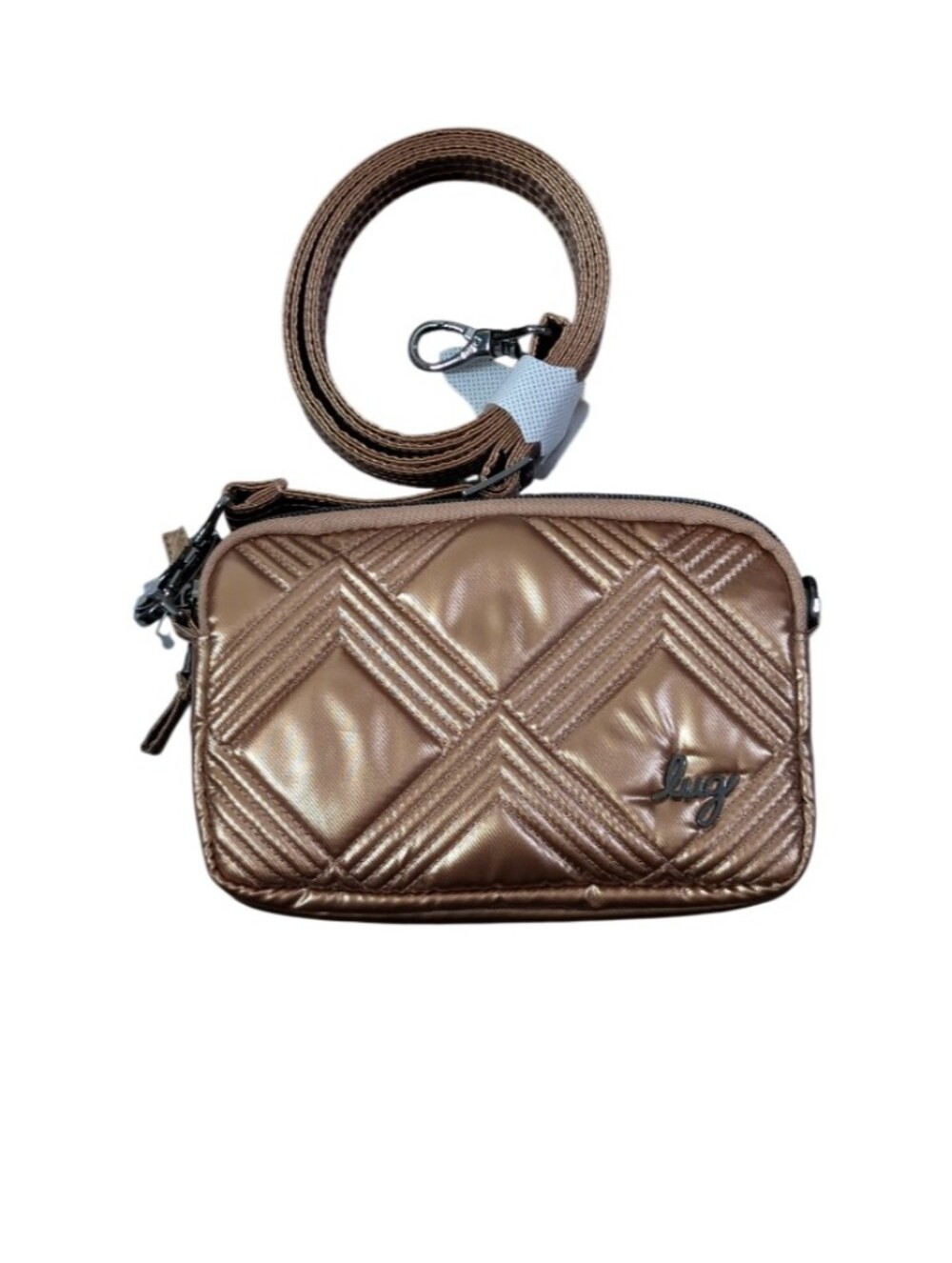 LUG Quilted Metallic Crossbody Bag - Bronze